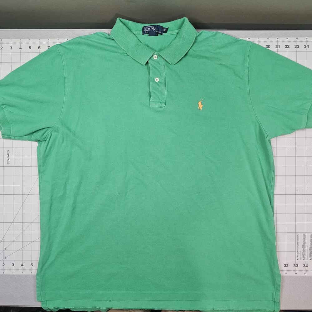 Polo Ralph Lauren Shirt XXL Green Pique Vintage Golf Preppy Ivy League Distress